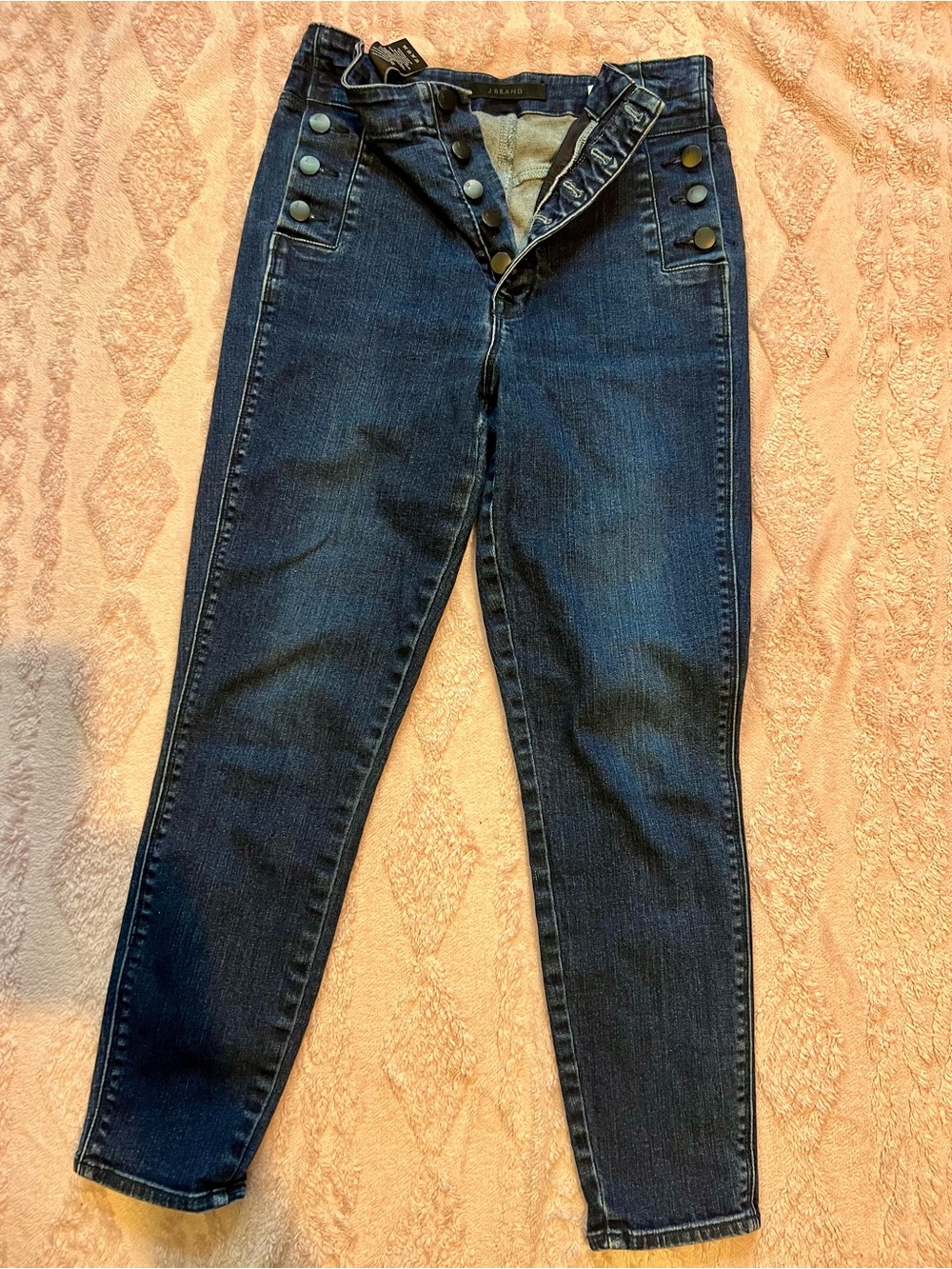 J Brand Dark Blue High-Waist Ankle Button-Front Jeans - Picture 3 of 6